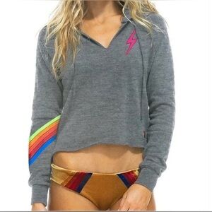 Aviator Nation- Bolt Stitch Chevron 5 Split Neck Raglan Pullover Crop Hoodie 🌈⚡️
